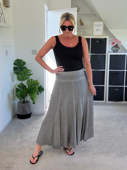 Grey Washed Linen Panel Skirt