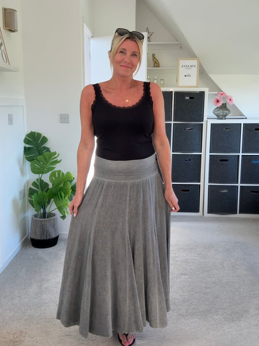 Grey Washed Linen Panel Skirt