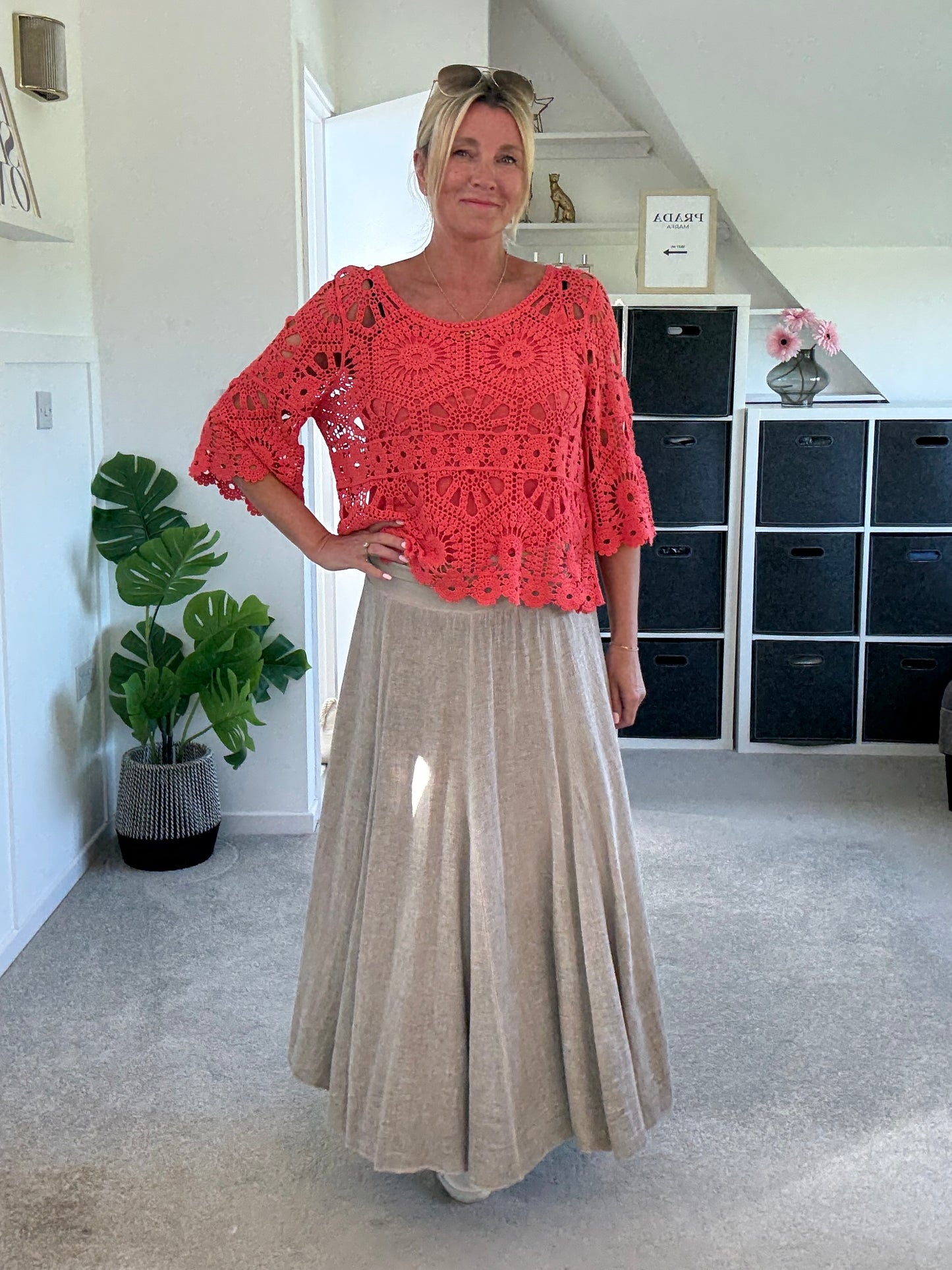 Mocha Washed Linen Panel Skirt