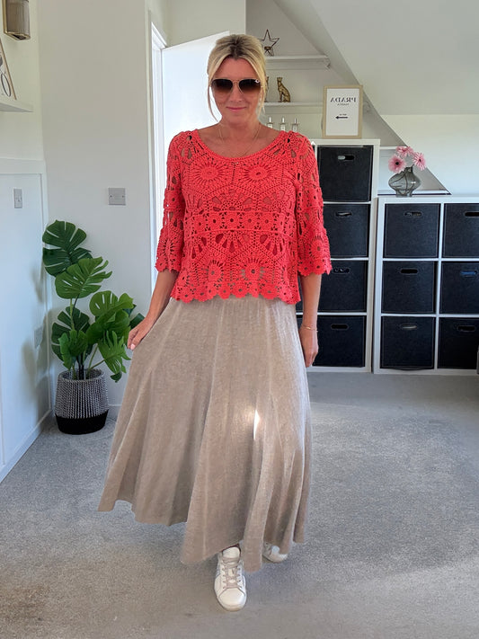 Mocha Washed Linen Panel Skirt