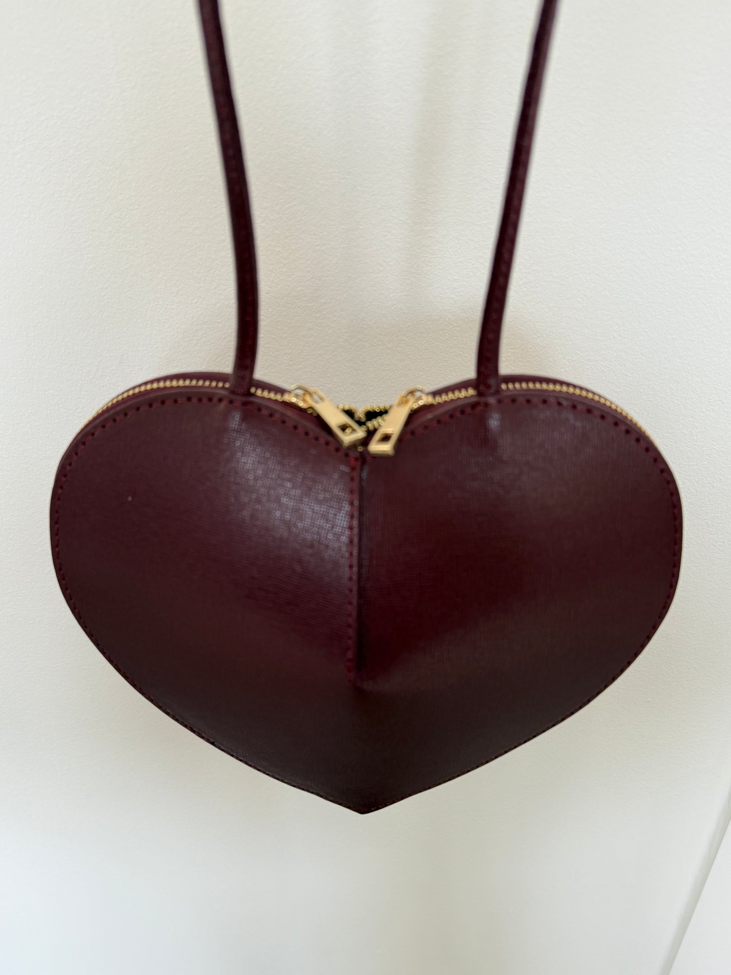Burgundy Leather Heart Bag