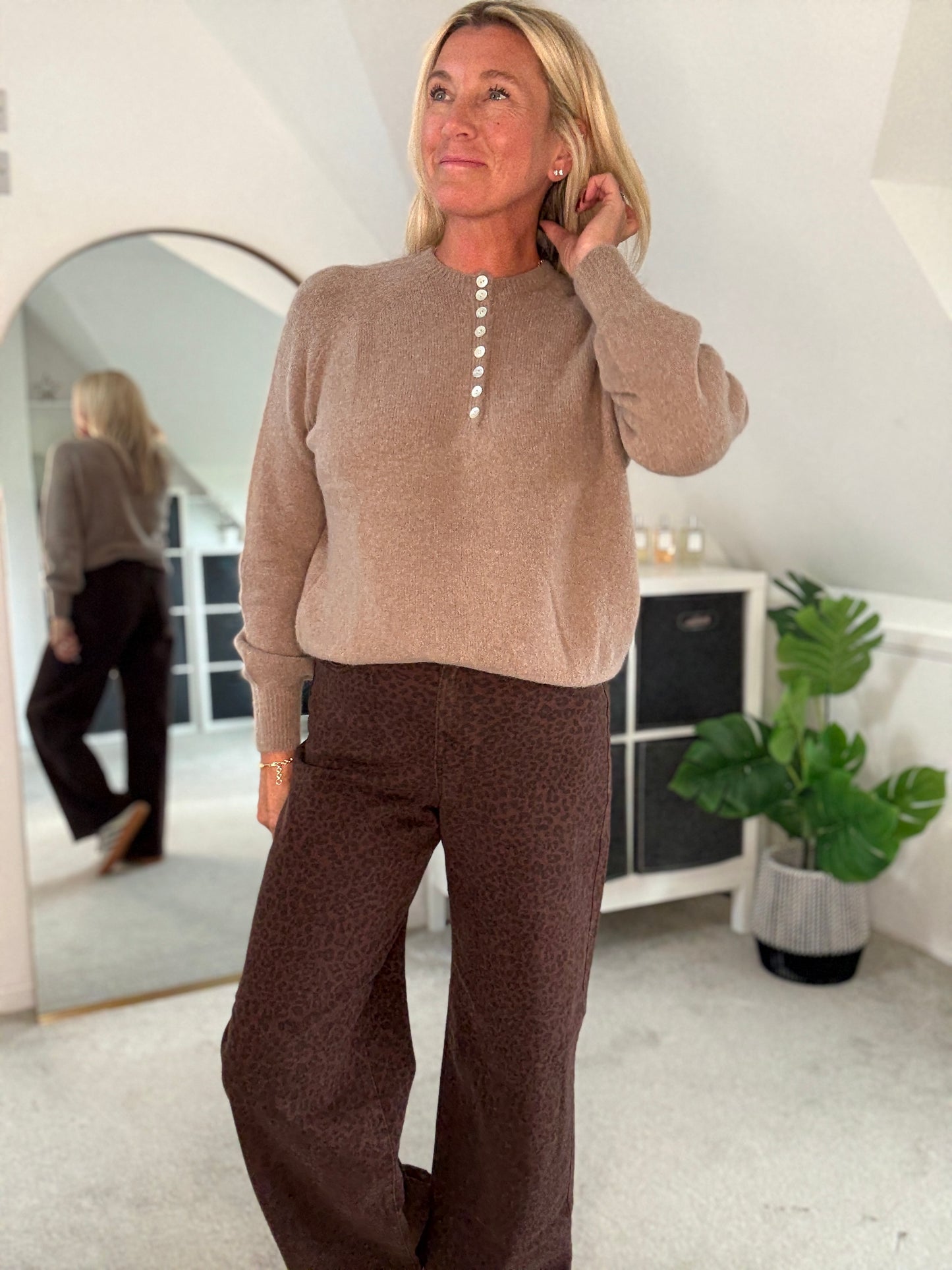 Burgundy Alpaca Mix Button Jumper