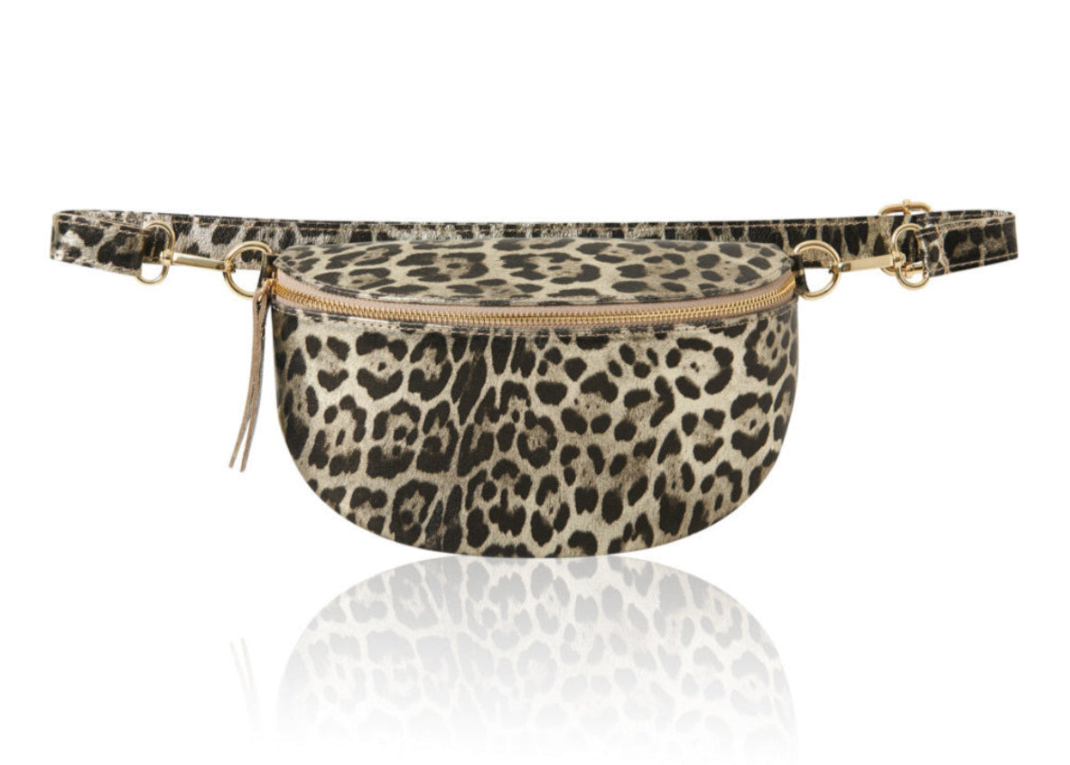 Light Taupe Leopard LARGE Leather Bum Bag