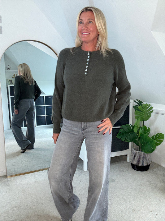 Khaki Alpaca Mix Button Jumper