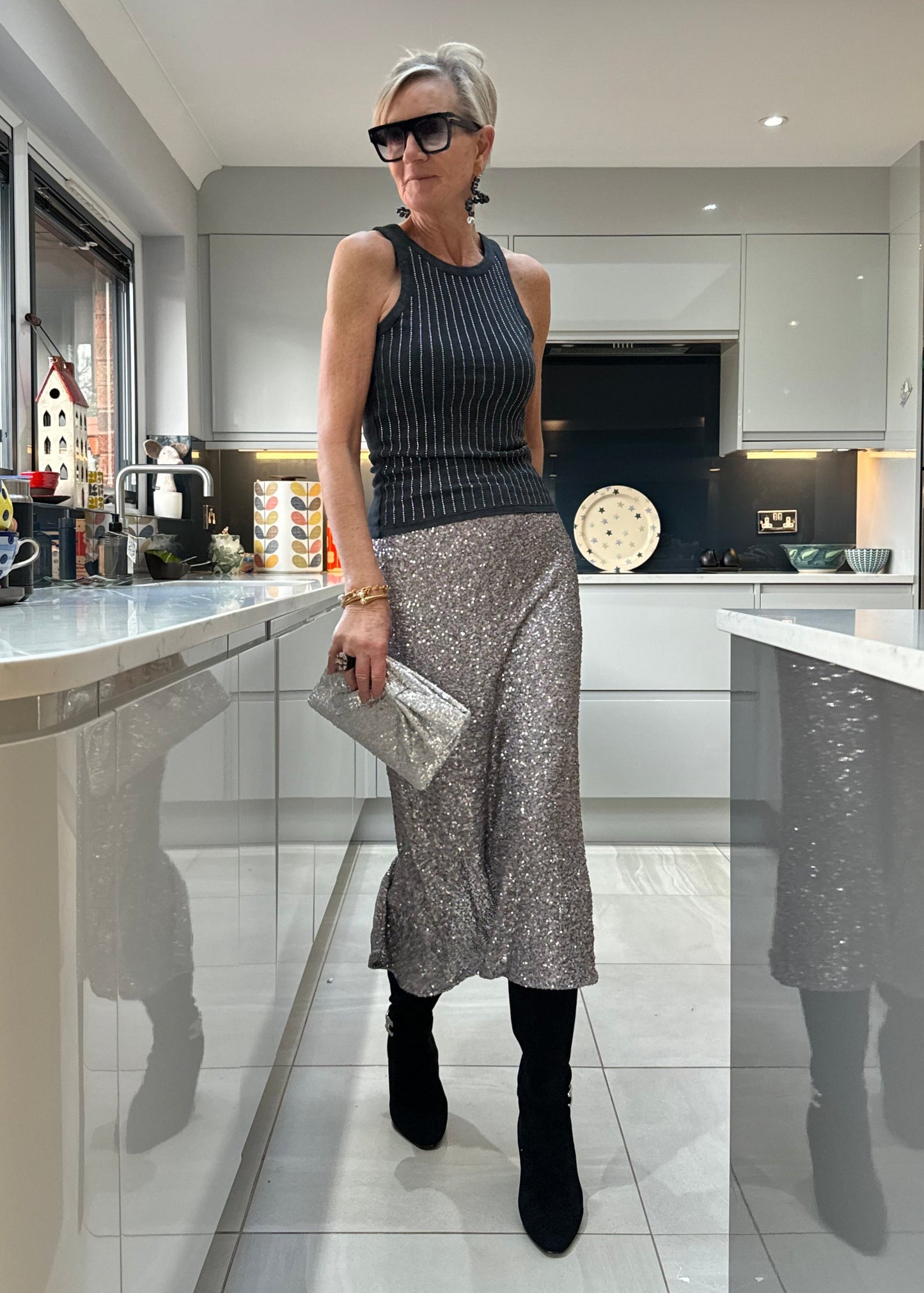 Silver Luxe Sequin Pencil Skirt