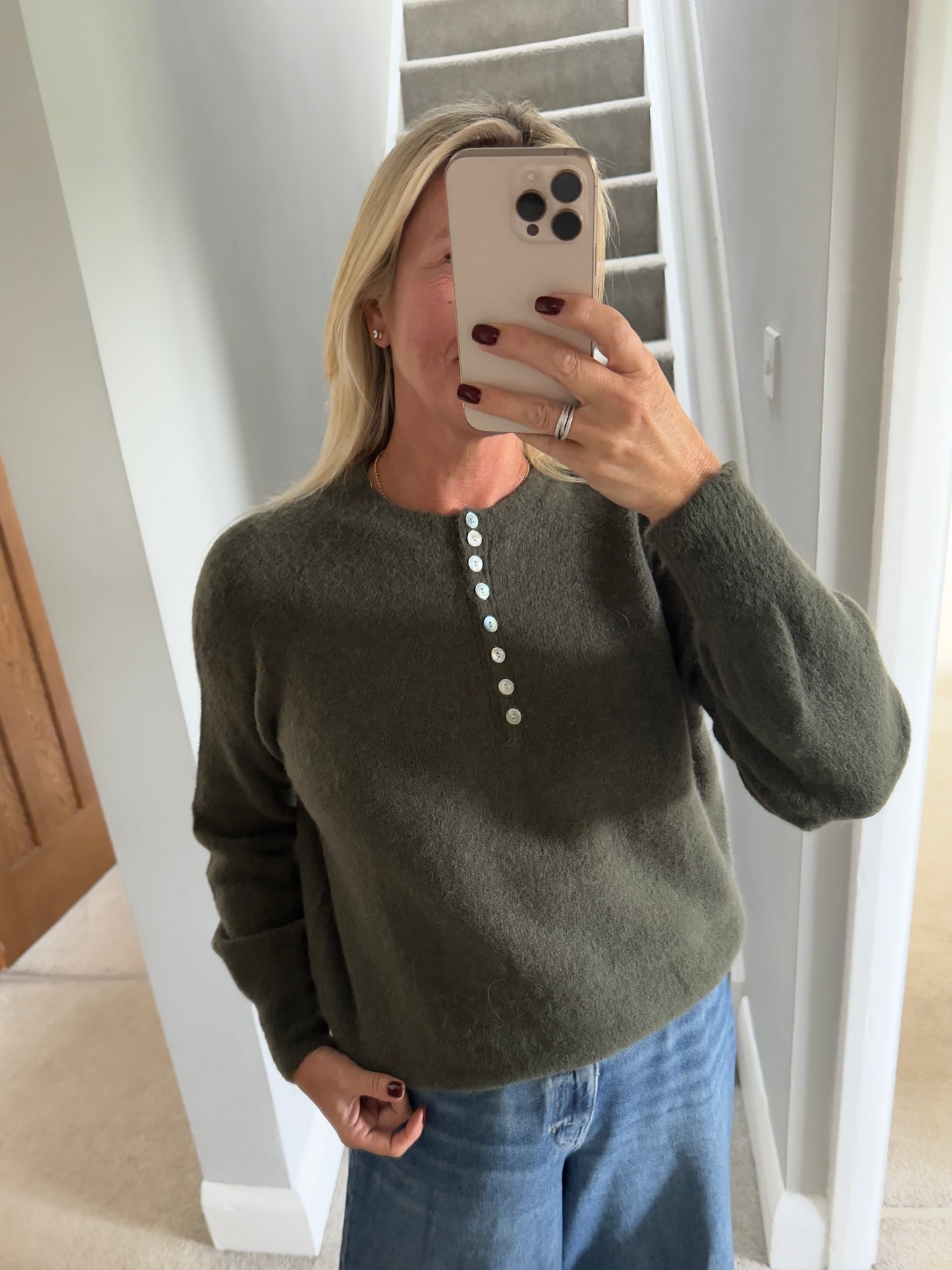 Burgundy Alpaca Mix Button Jumper