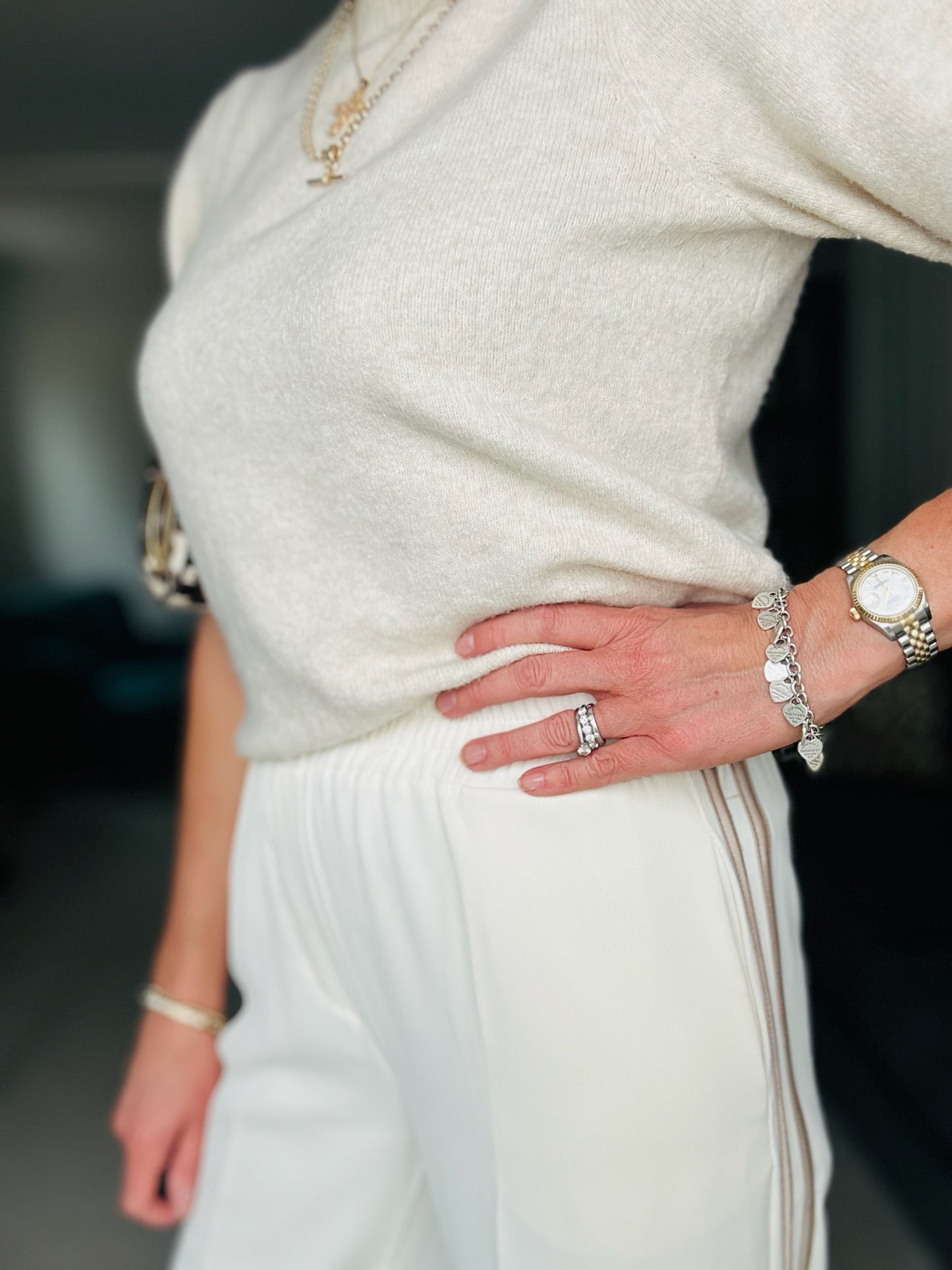 Cream/Mocha Double Stripe Wide Leg Trousers