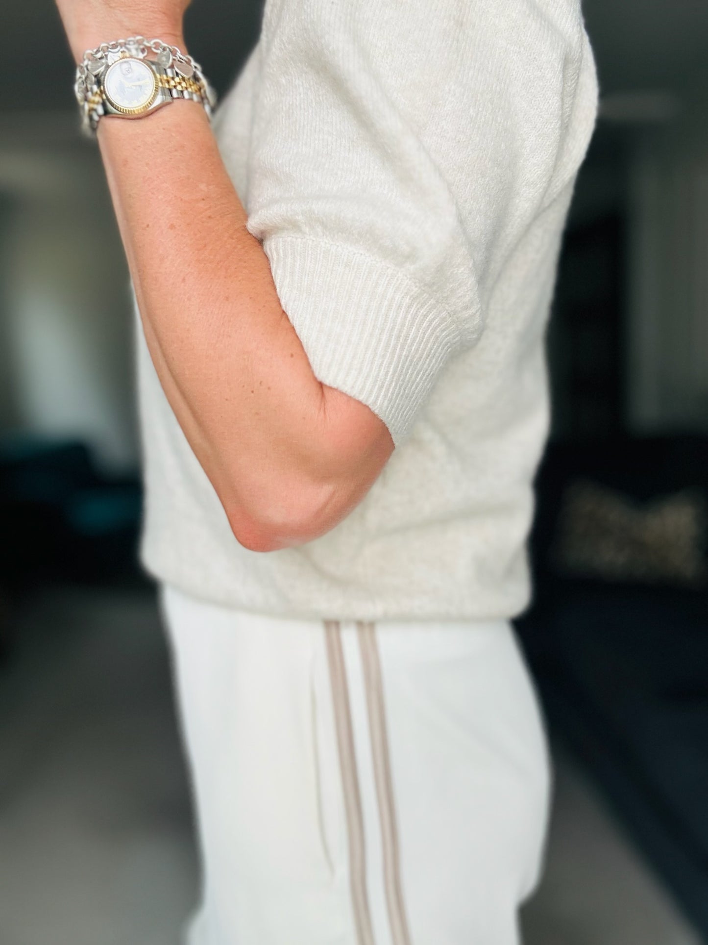 Cream/Mocha Double Stripe Wide Leg Trousers