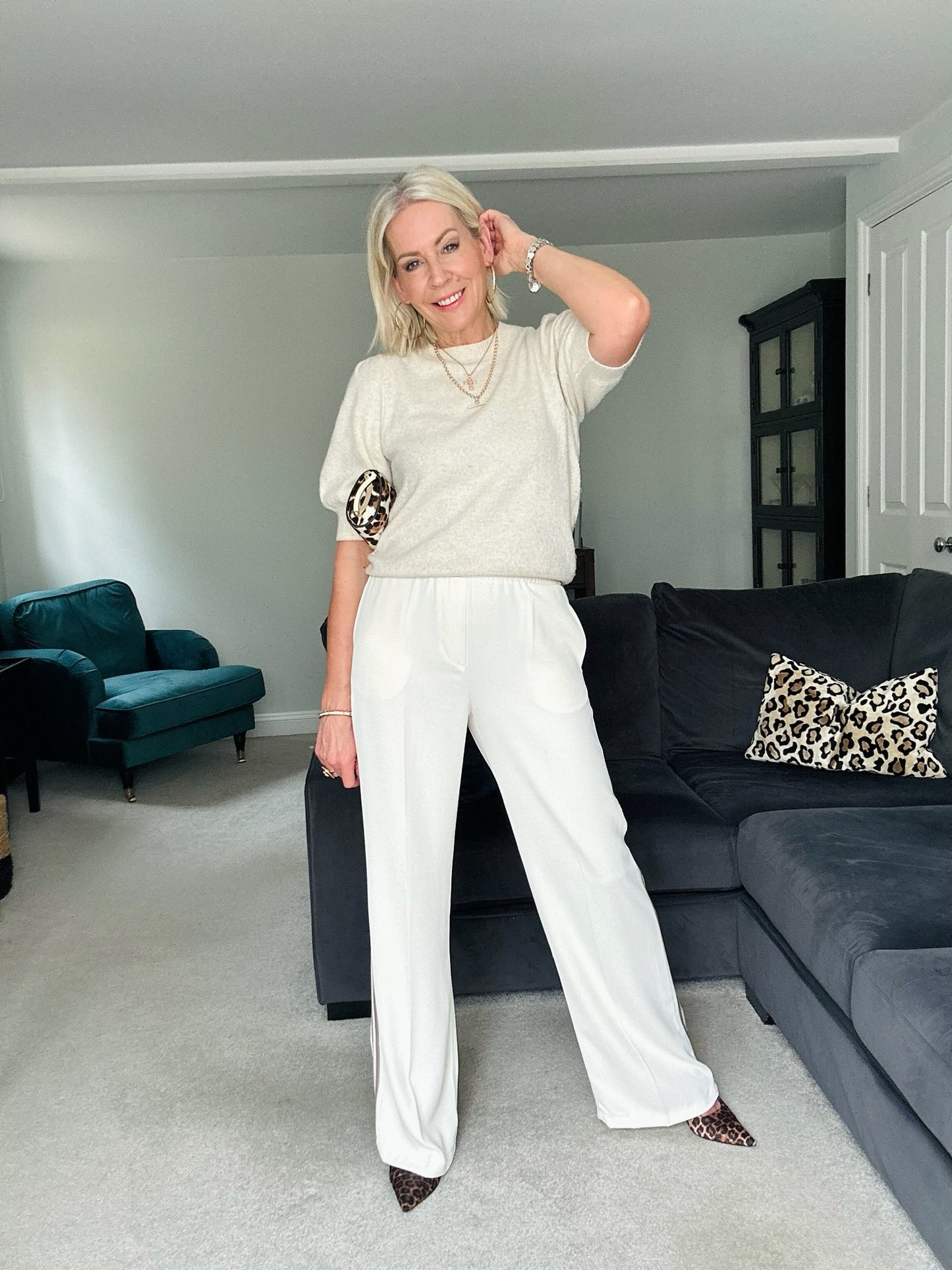 Cream/Mocha Double Stripe Wide Leg Trousers