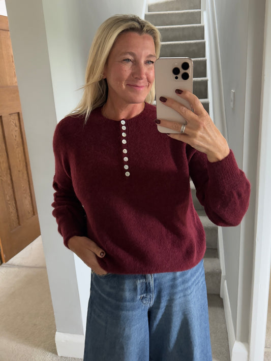 Burgundy Alpaca Mix Button Jumper