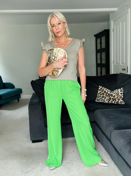Apple Green/White Double Stripe Wide Leg Trousers