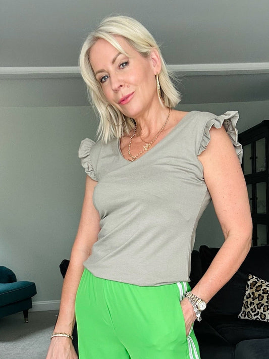 Frill Sleeve V Basic T Shirt | Lots of Colours