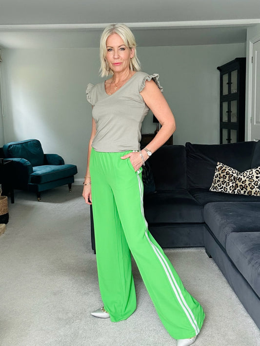 Apple Green/White Double Stripe Wide Leg Trousers