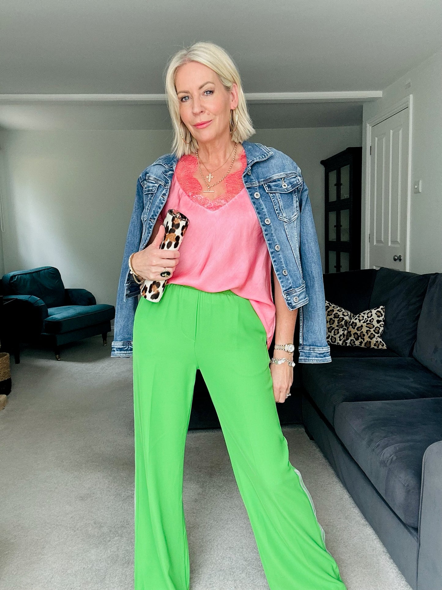 Apple Green/White Double Stripe Wide Leg Trousers