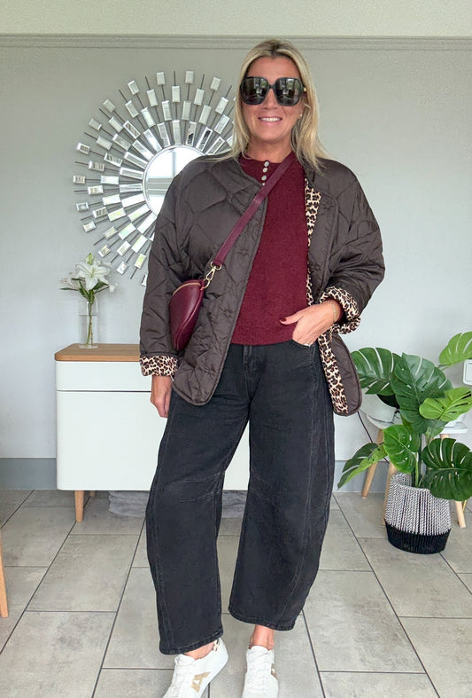 Brown Reversible Oversized Quilted Jacket