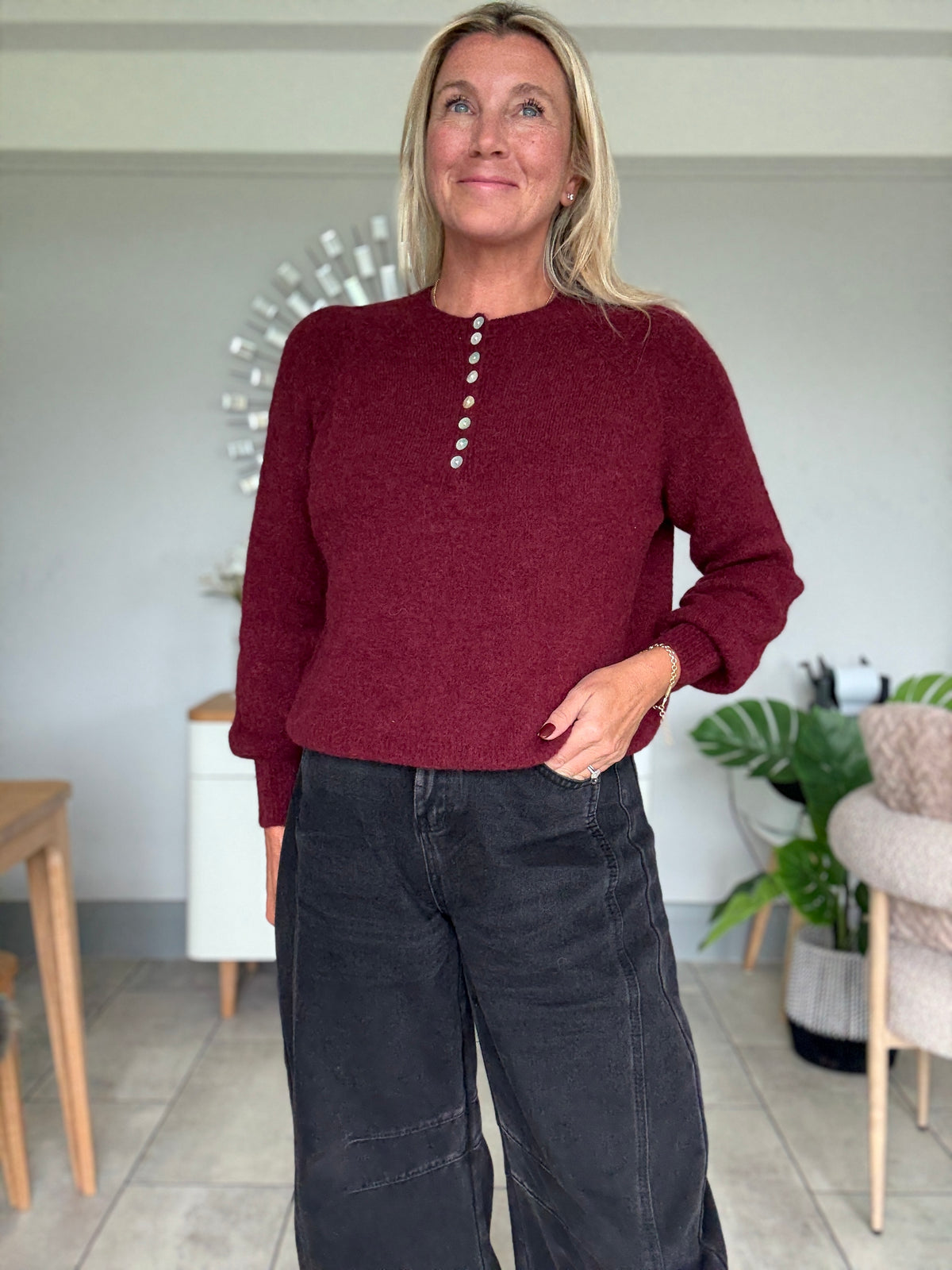 Grey Alpaca Mix Button Jumper