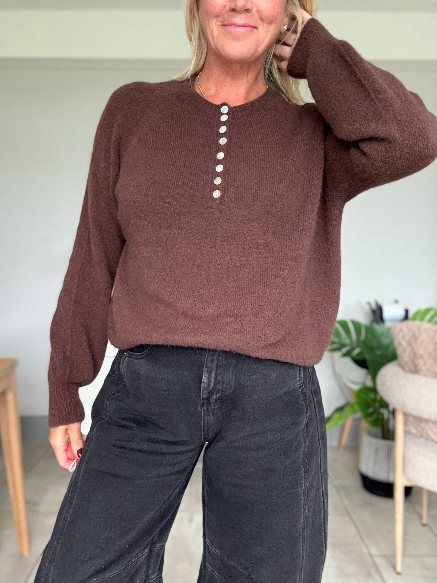 Burgundy Alpaca Mix Button Jumper