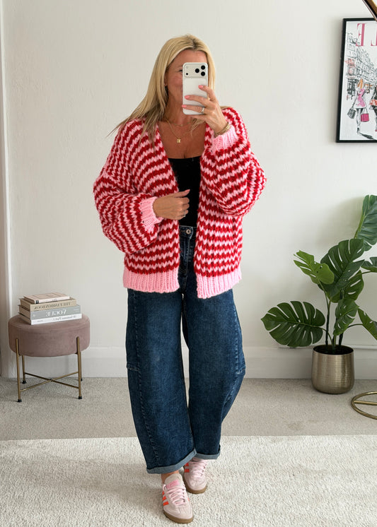Red/Pink Cosy Stripe Cardigan