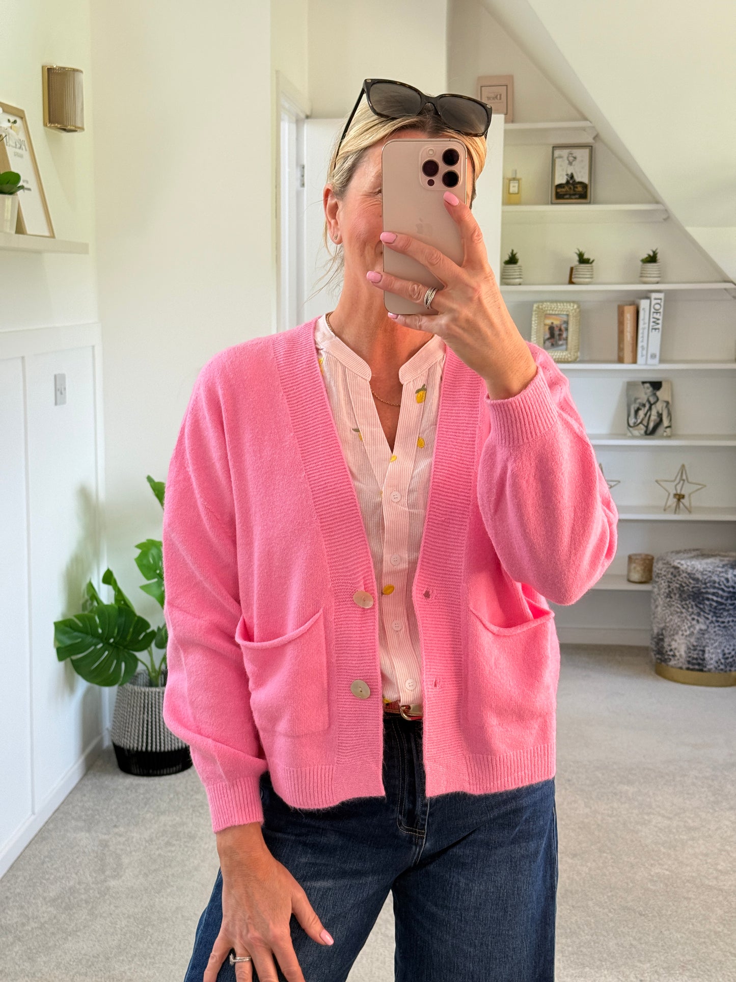 Pale Pink Lemon Embroidered Puff Sleeve Blouse