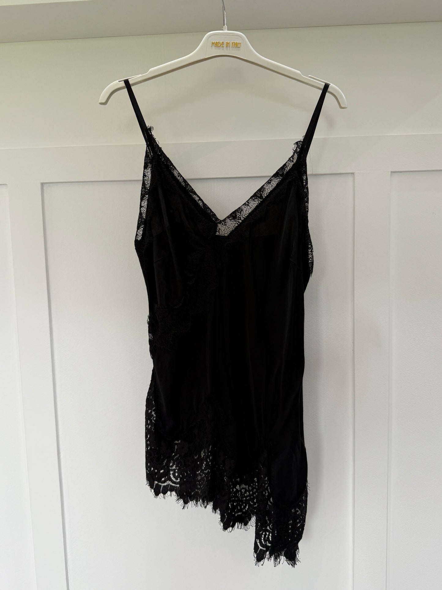 Black Satin Lace Detail Cami Top