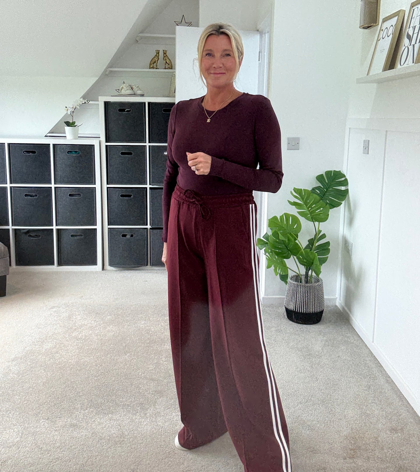 Grey Twill Double Stripe Wide Leg Trousers