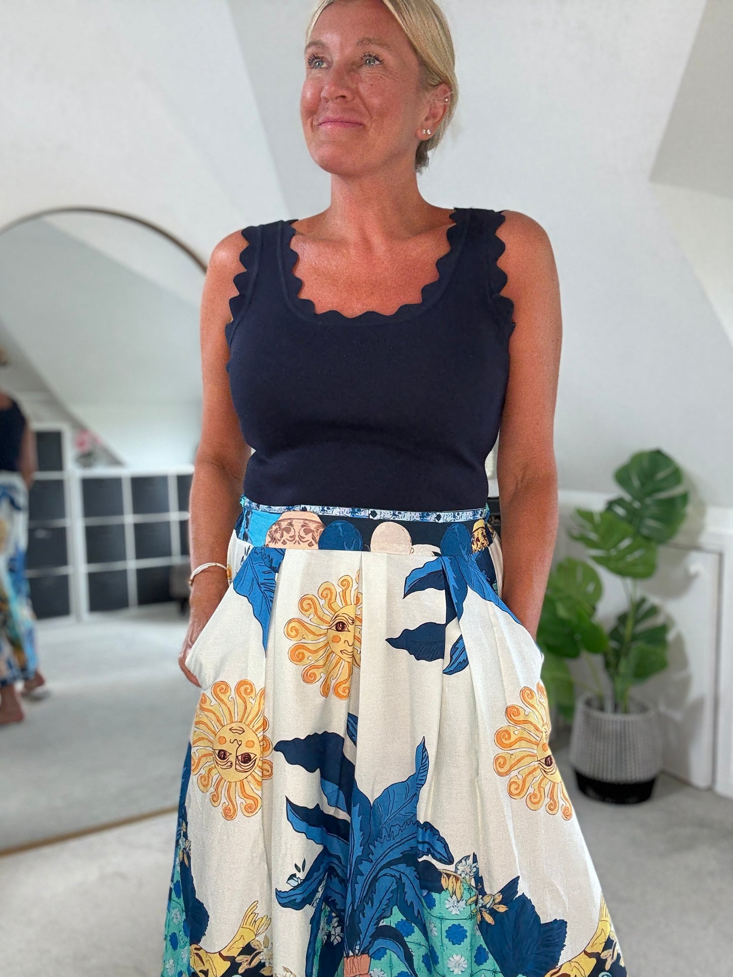 Navy Scallop Edge Vest Top