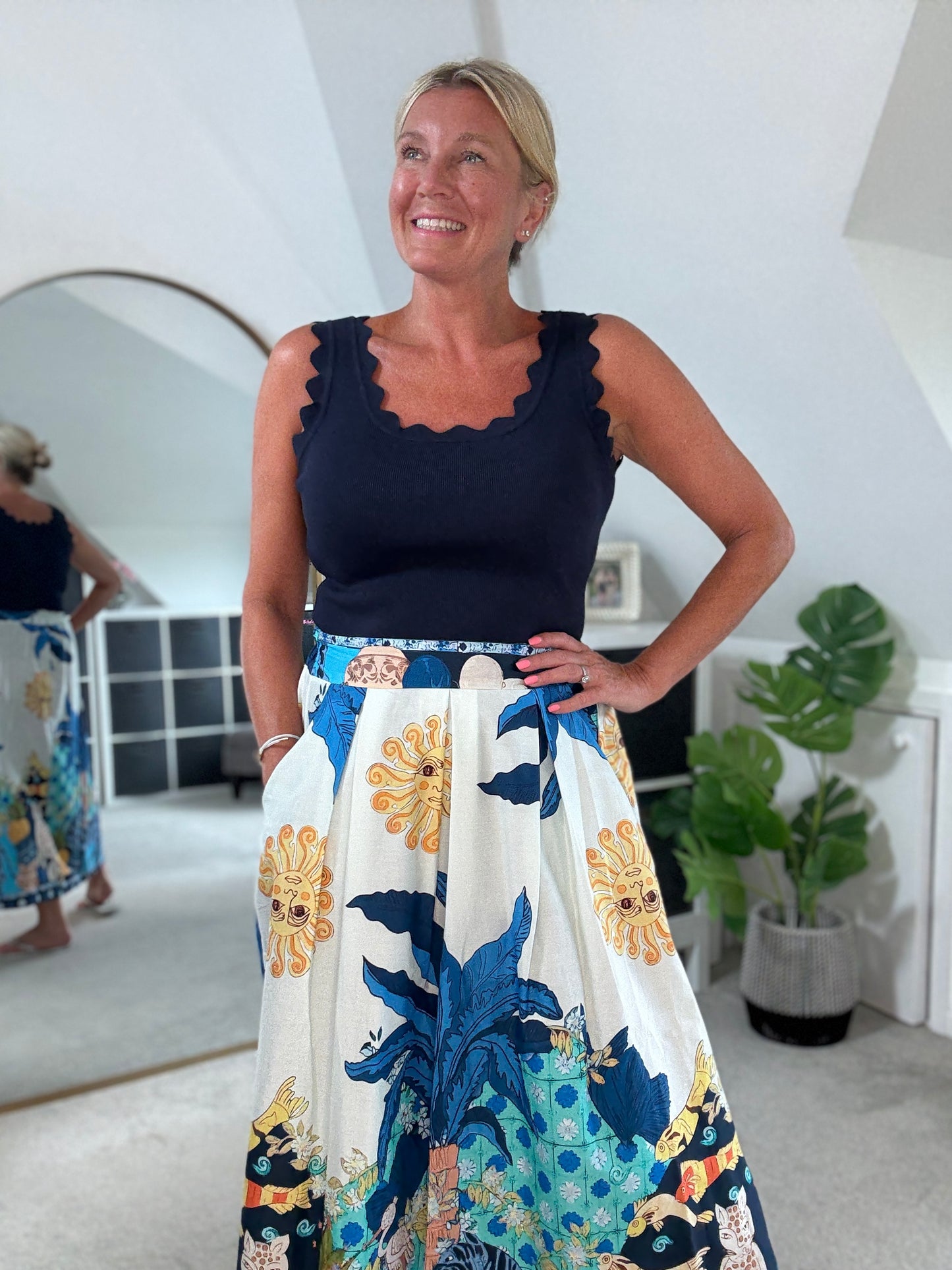 Cobalt Celestial Print Summer Skirt
