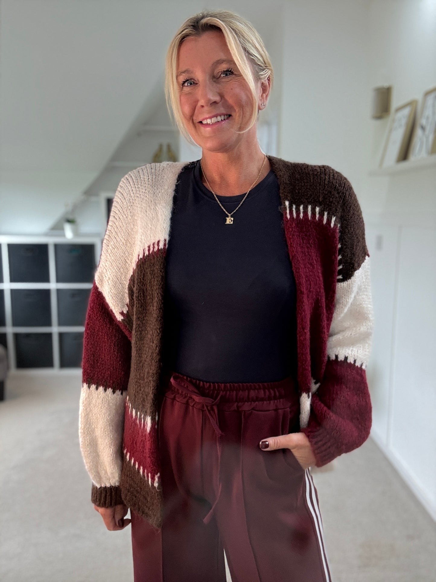 Brown/Mocha Patchwork Contrast Stitch Cosy Cardigan