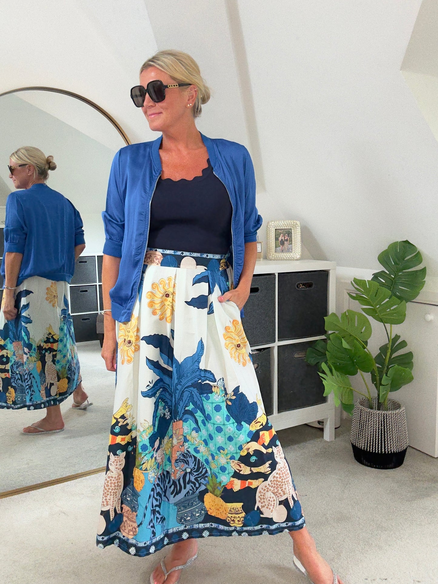 Cobalt Silk Mix 1/2 Sleeve Bomber Jacket