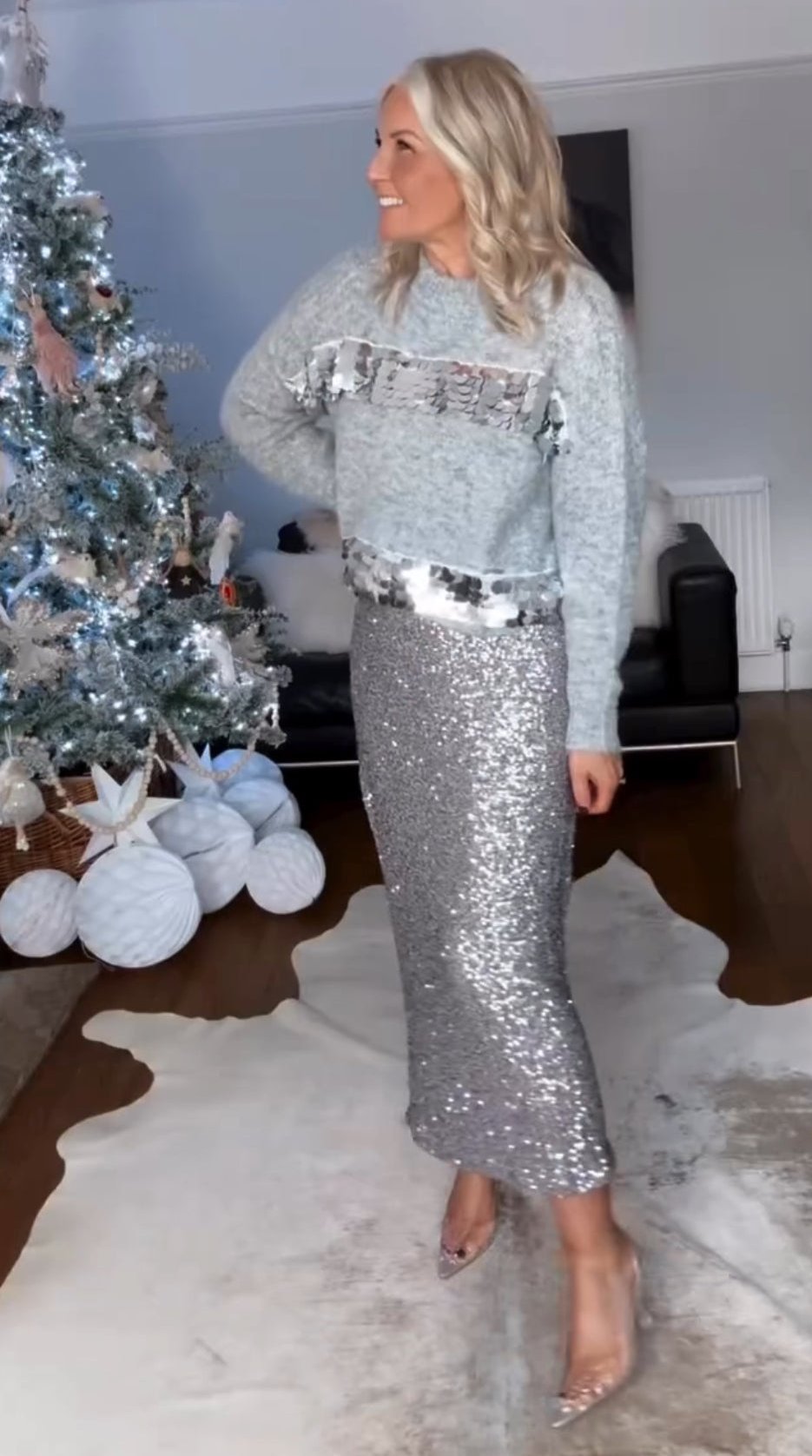 Silver Luxe Sequin Pencil Skirt