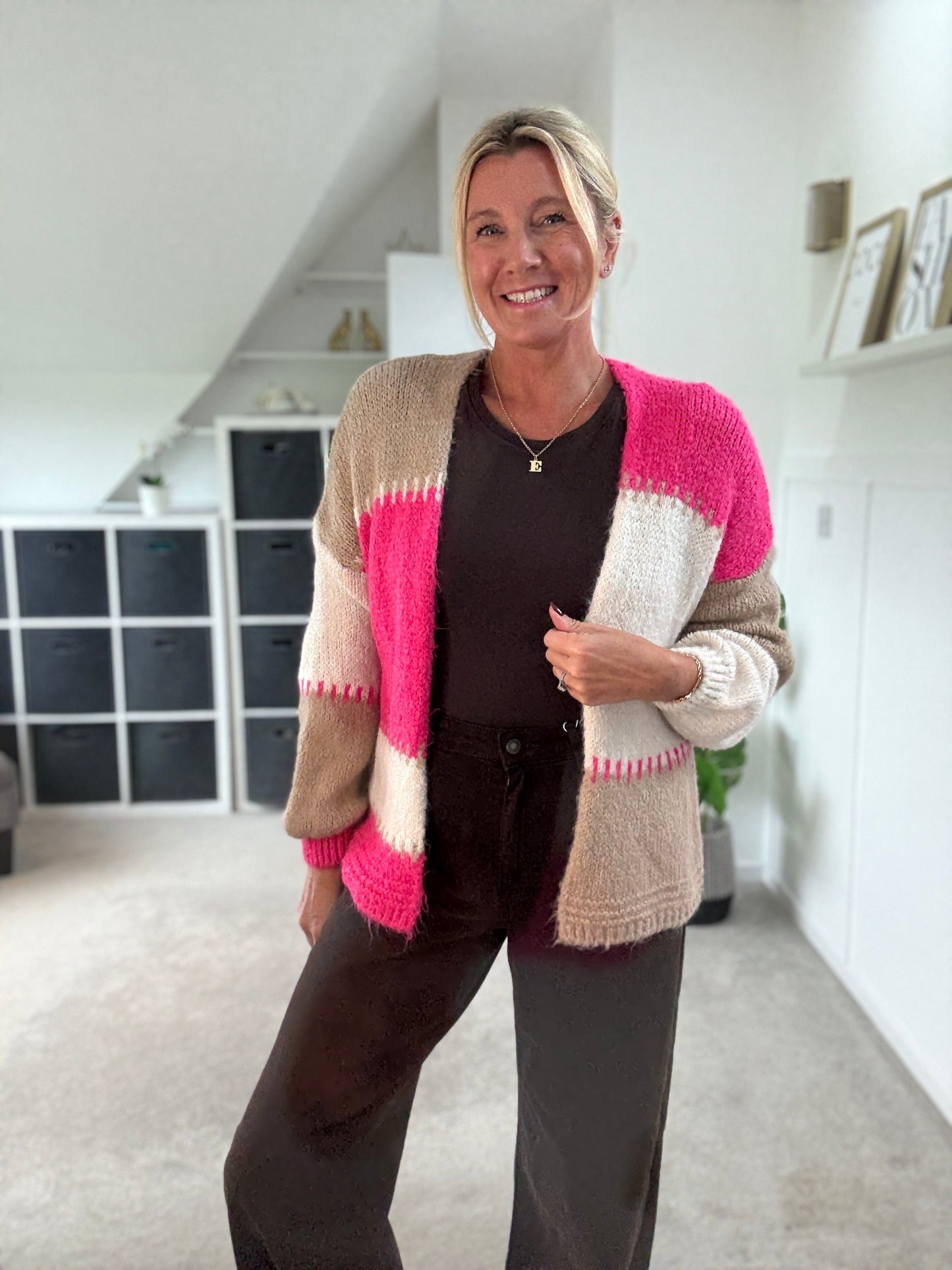 Brown/Mocha Patchwork Contrast Stitch Cosy Cardigan