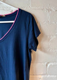 Navy/Pink Contrast Edge T Shirt