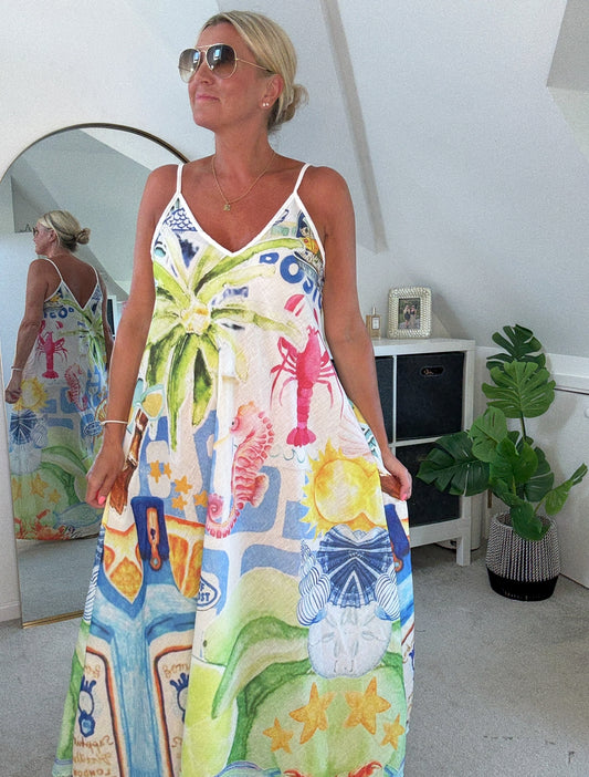 Lobster Print Floaty Maxi Dress