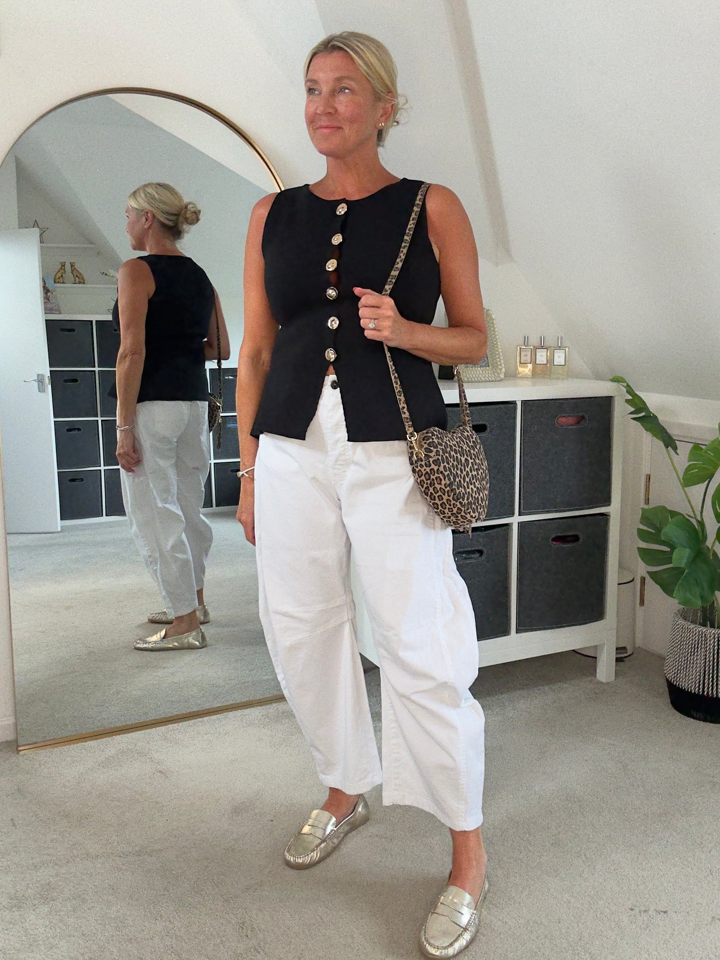 White Cotton Barrel Leg Jeans