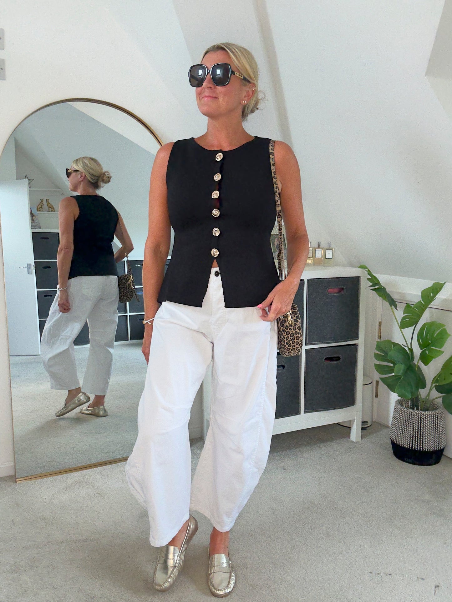 White Cotton Barrel Leg Jeans