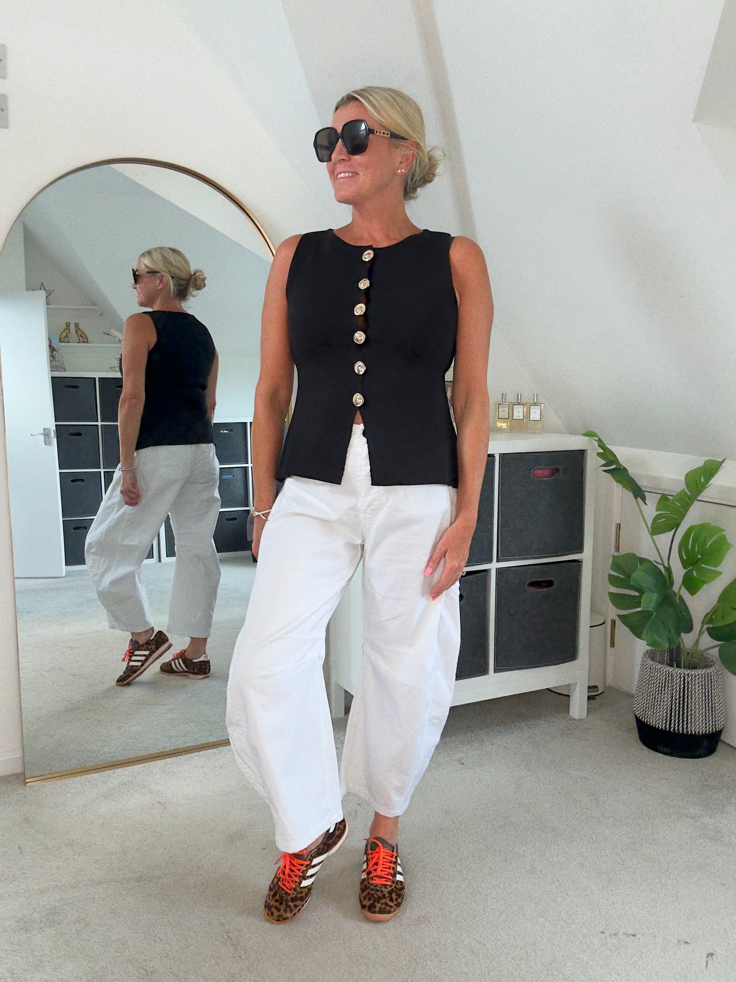 White Cotton Barrel Leg Jeans
