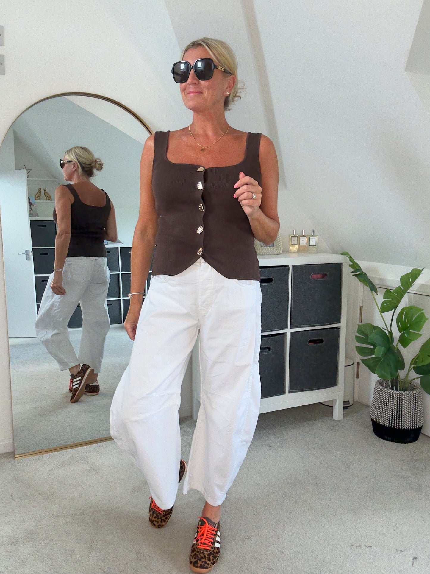 Chocolate Scoop Neck Gold Button Waistcoat