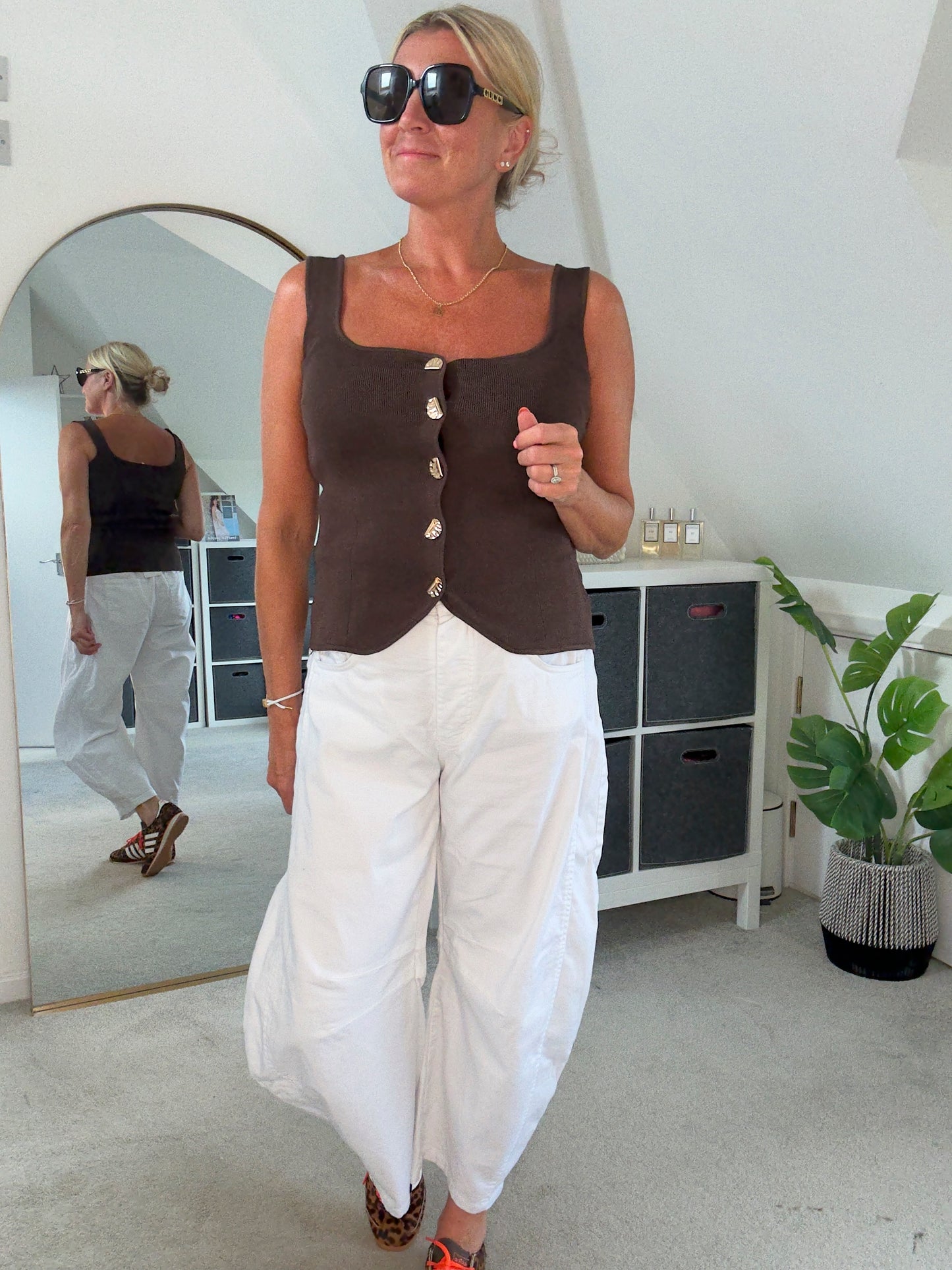 Chocolate Scoop Neck Gold Button Waistcoat