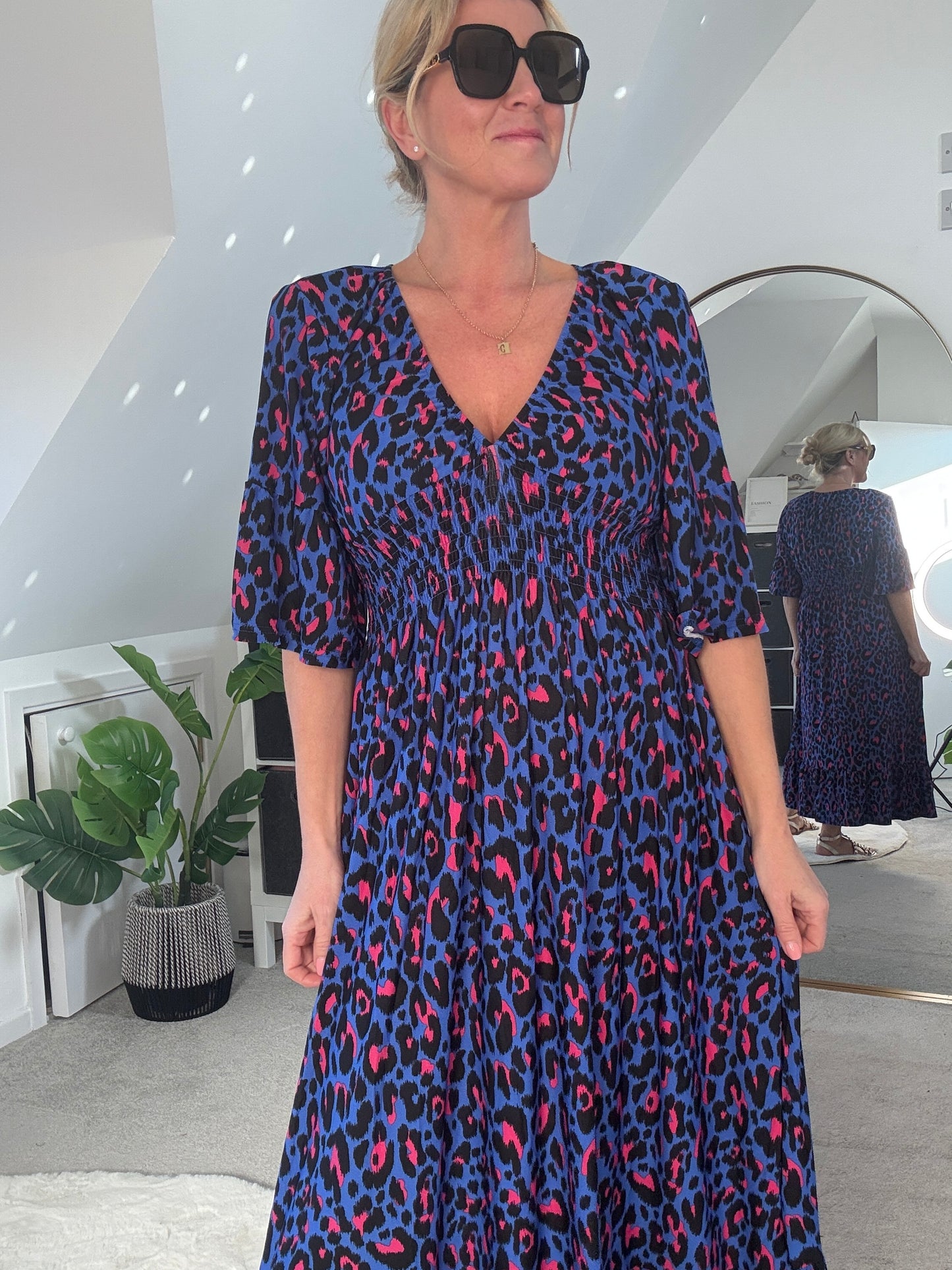 Classic Leopard Shirred Waist Dress
