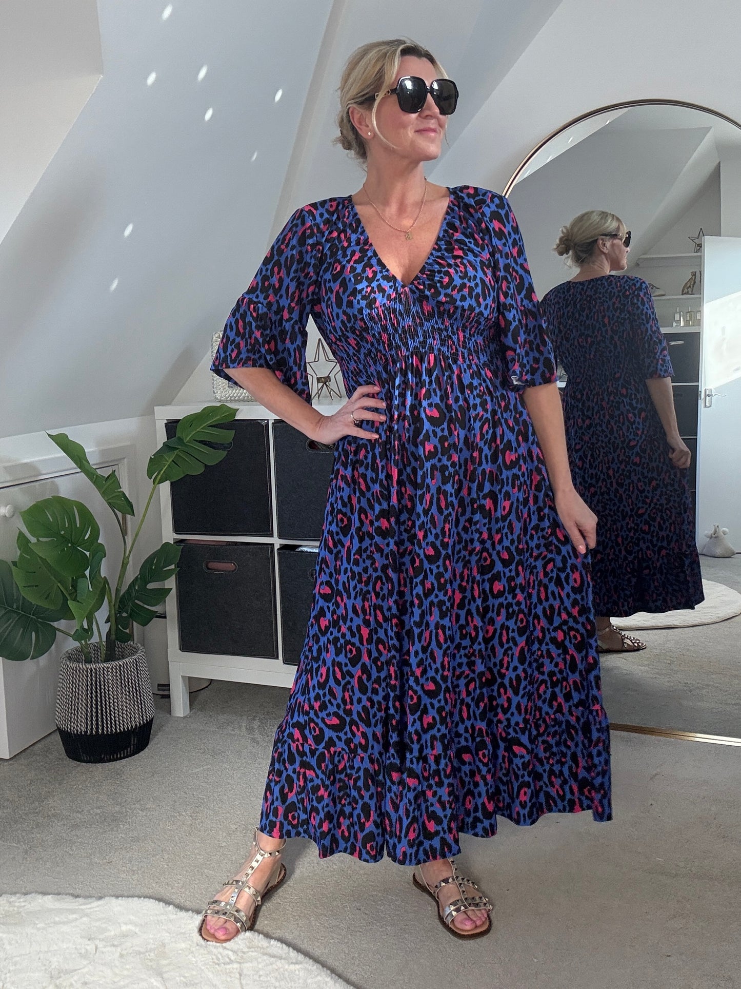 Classic Leopard Shirred Waist Dress