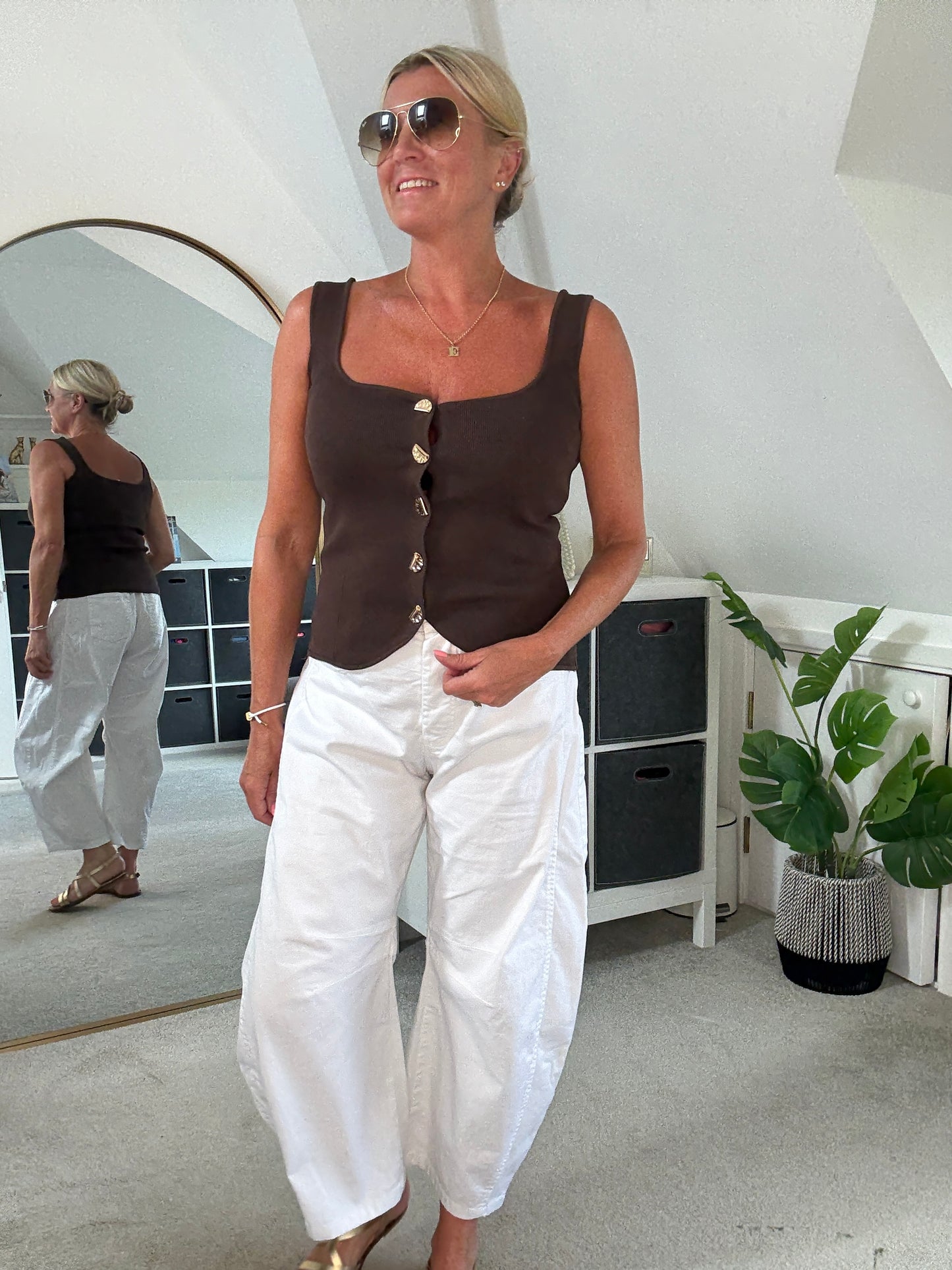 White Cotton Barrel Leg Jeans