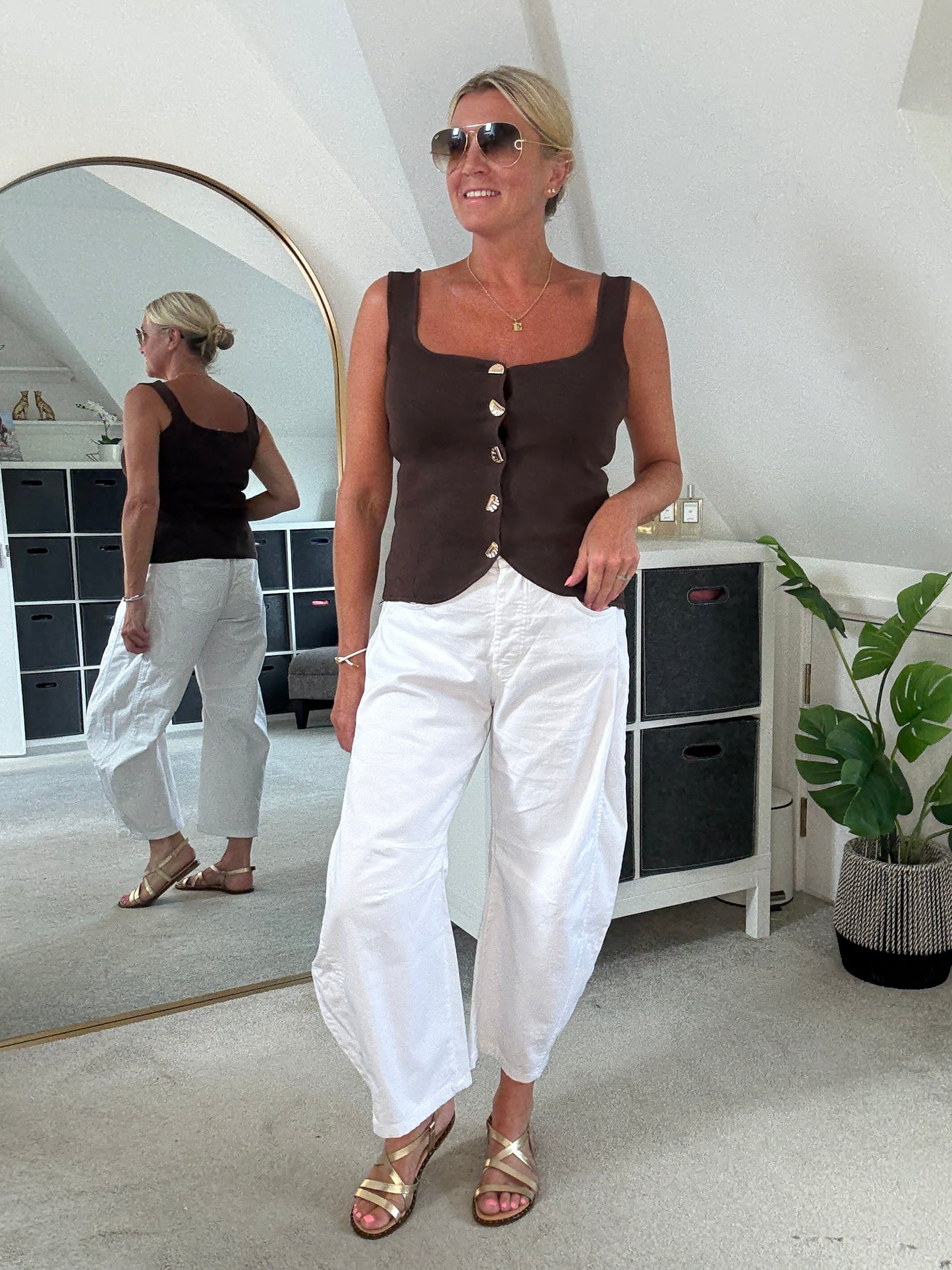 White Cotton Barrel Leg Jeans