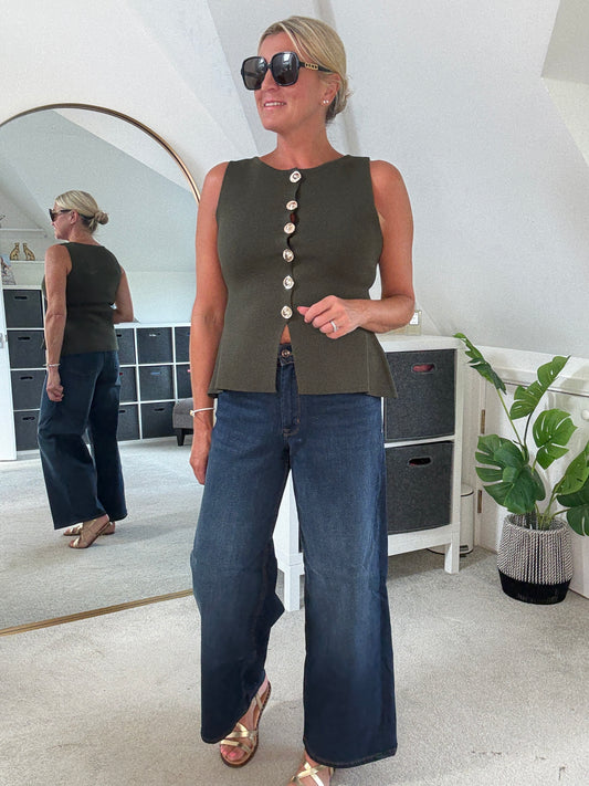 Khaki Waistcoat with Gold Buttons