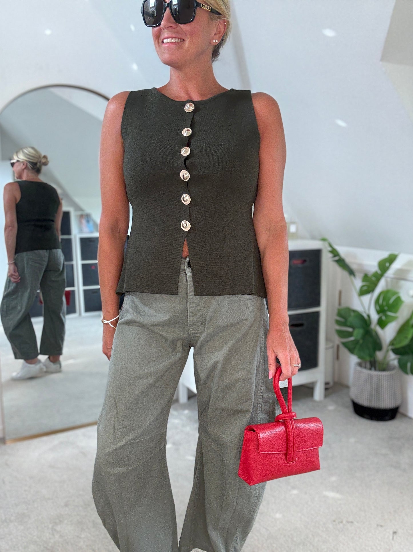 Khaki Waistcoat with Gold Buttons