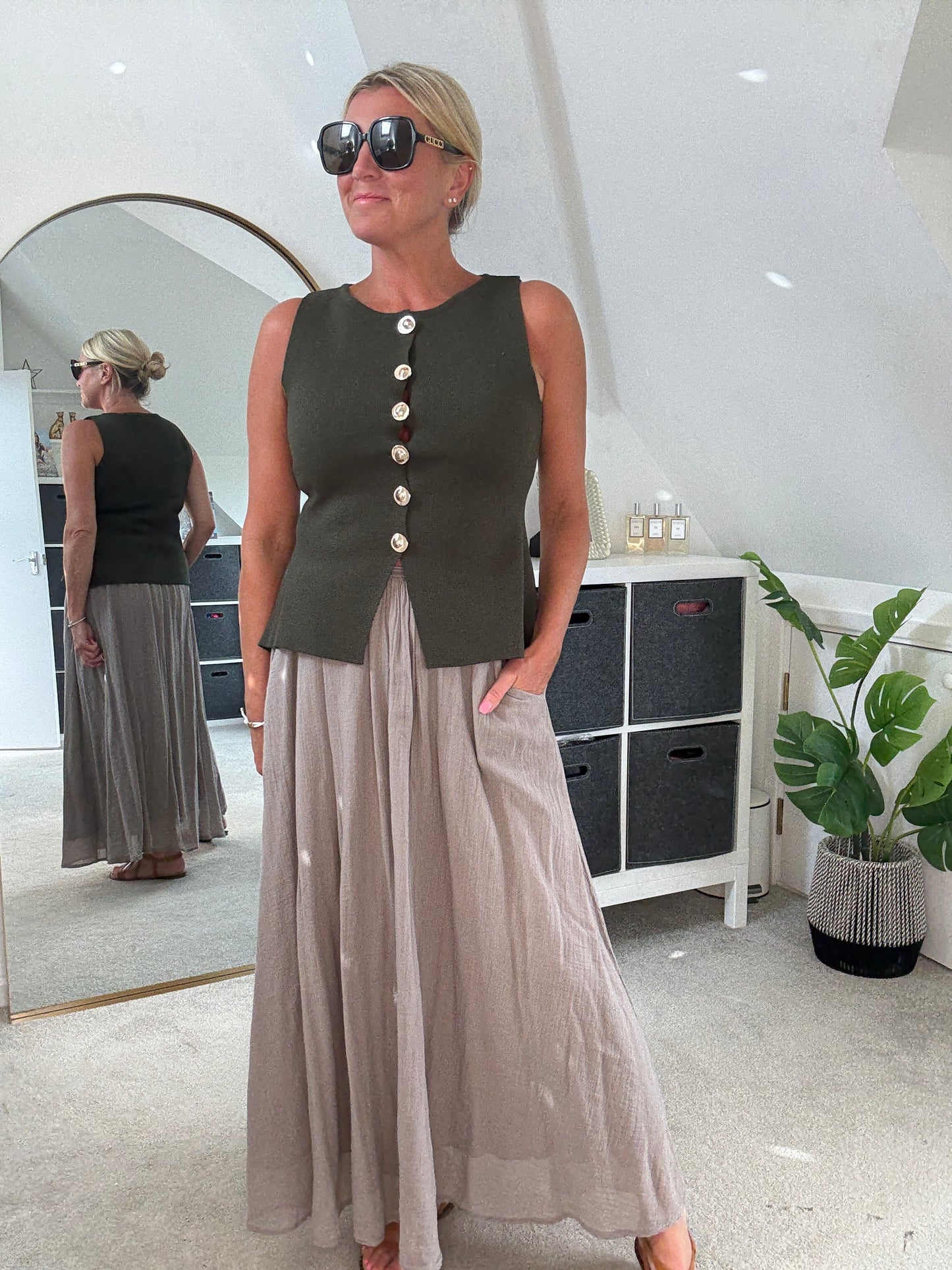 Khaki Waistcoat with Gold Buttons