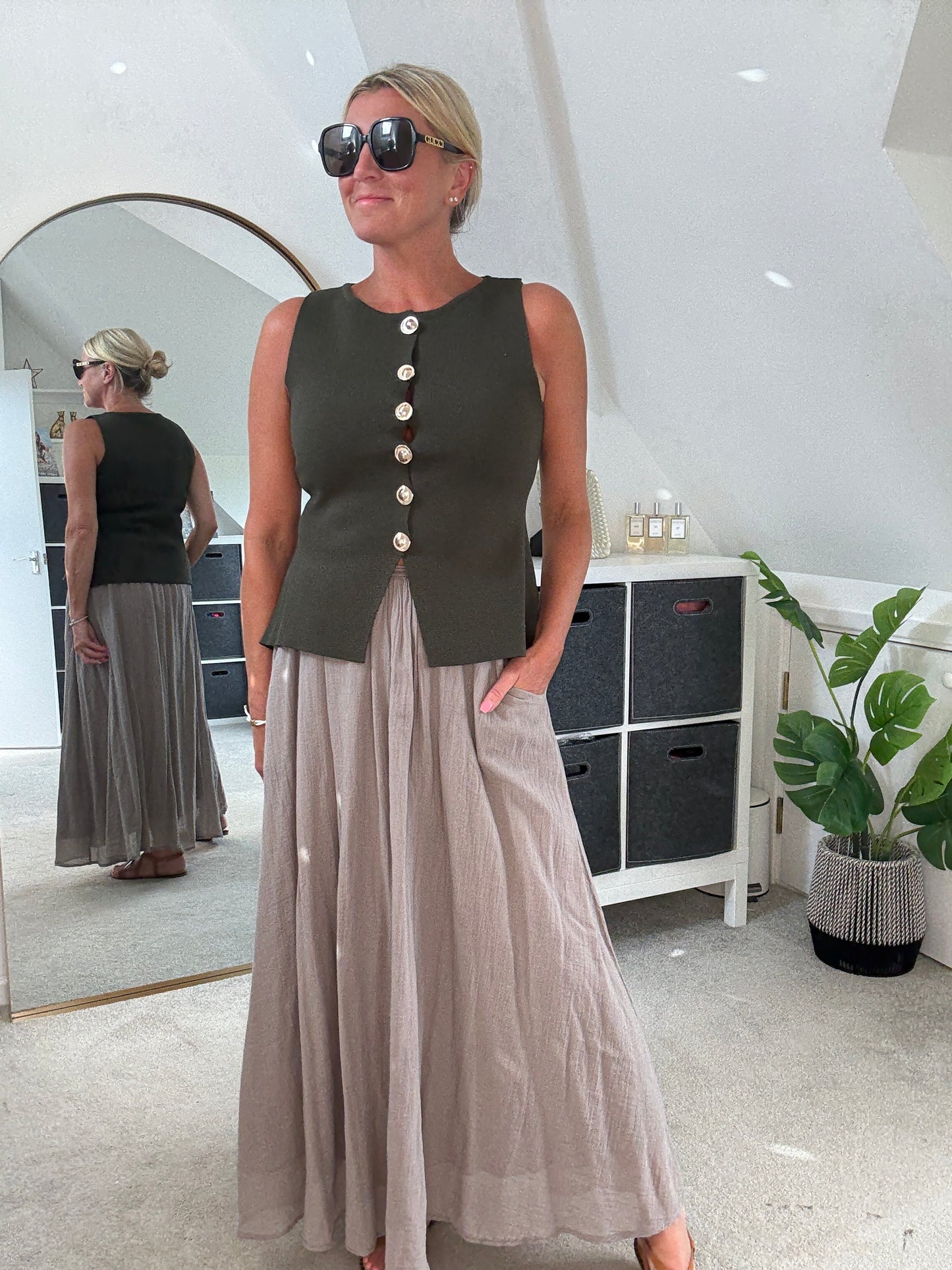 Khaki Waistcoat with Gold Buttons