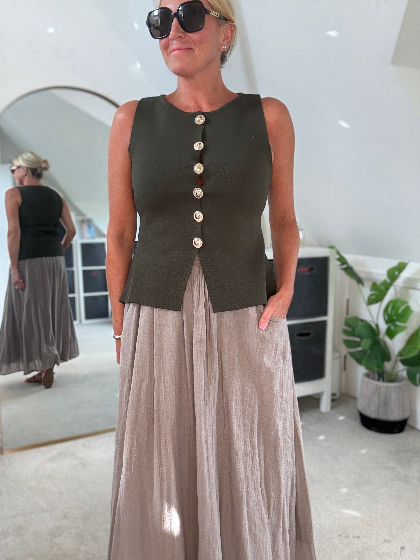 Khaki Waistcoat with Gold Buttons