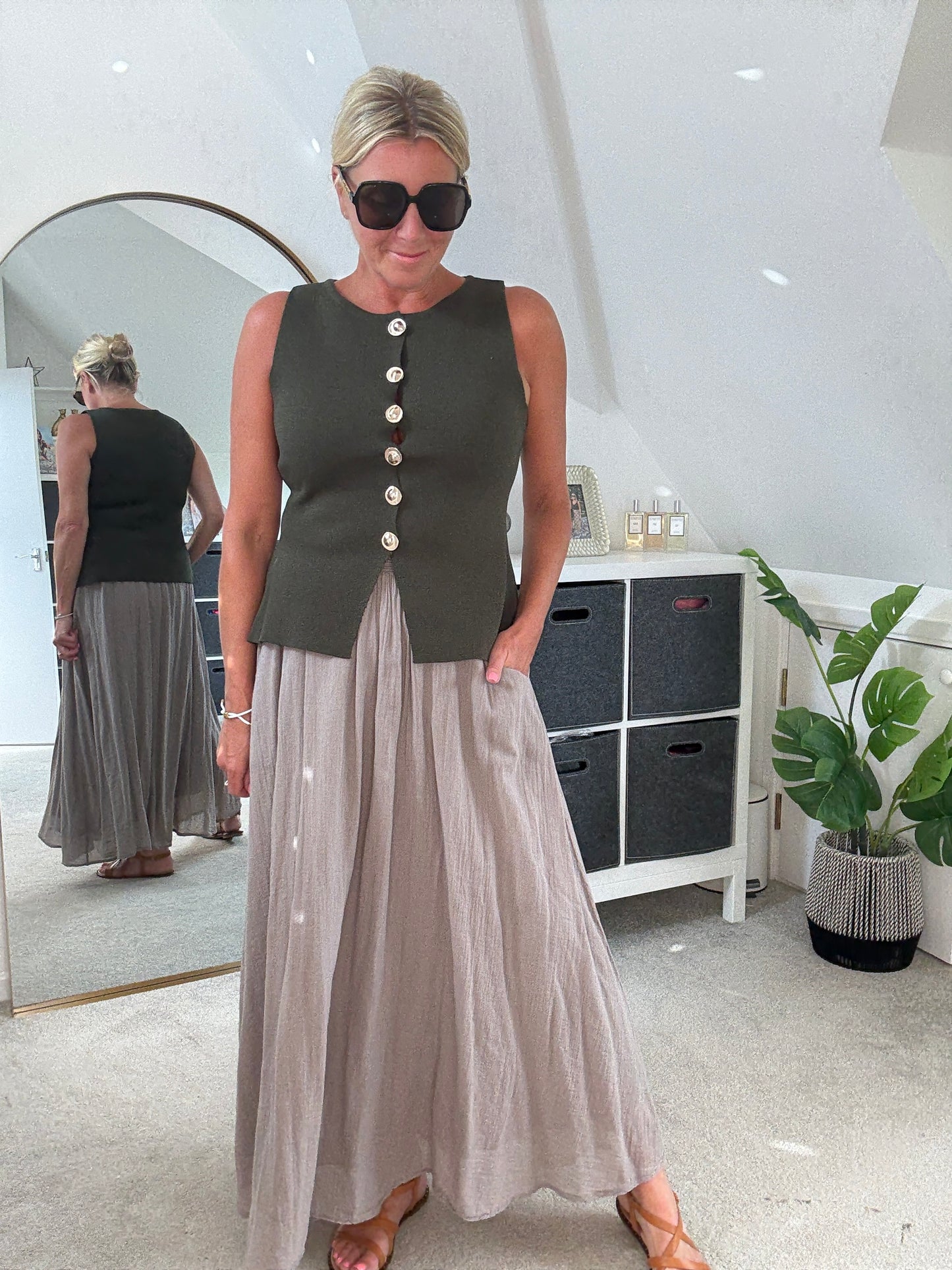 Khaki Waistcoat with Gold Buttons