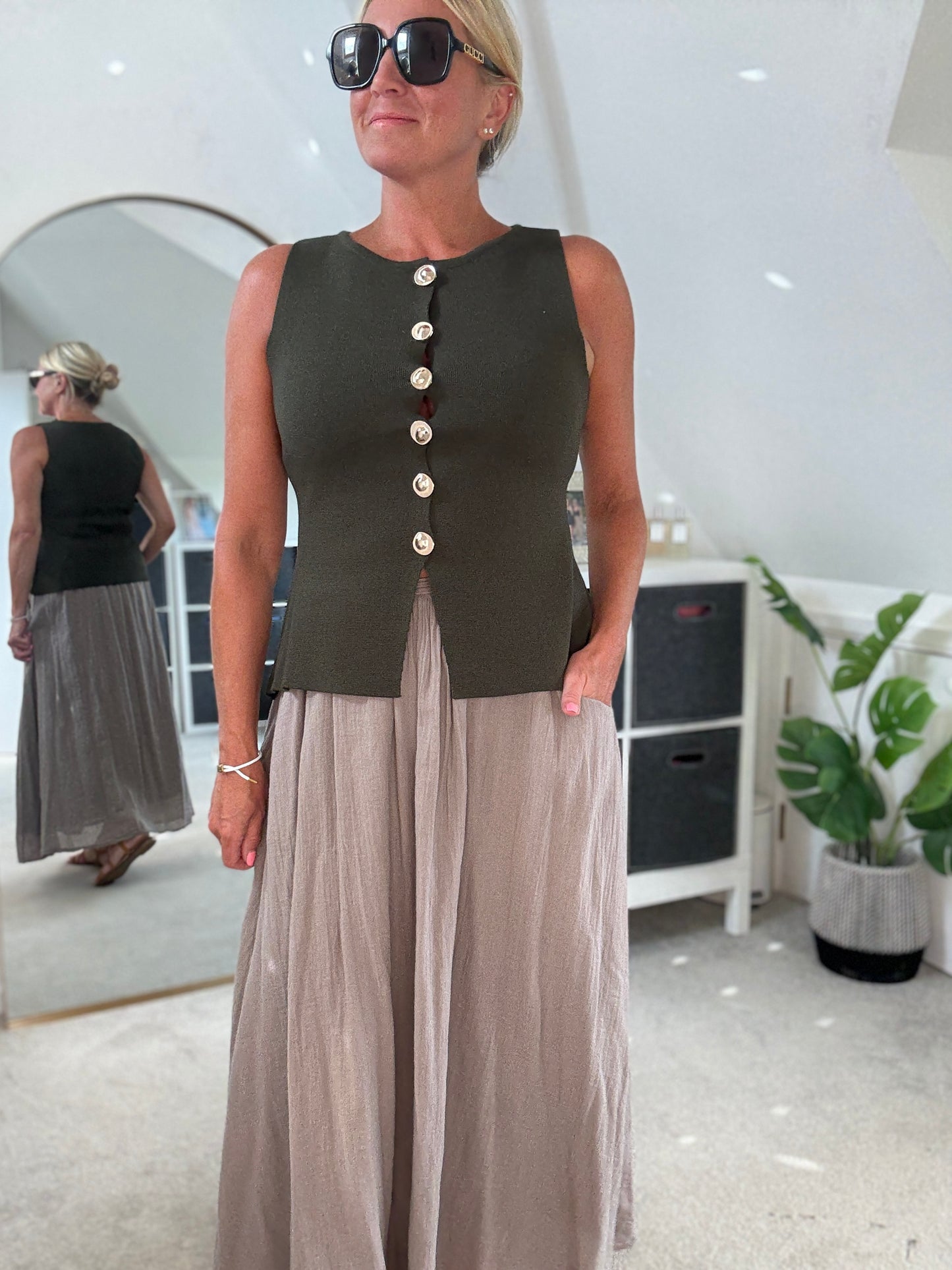 Khaki Waistcoat with Gold Buttons