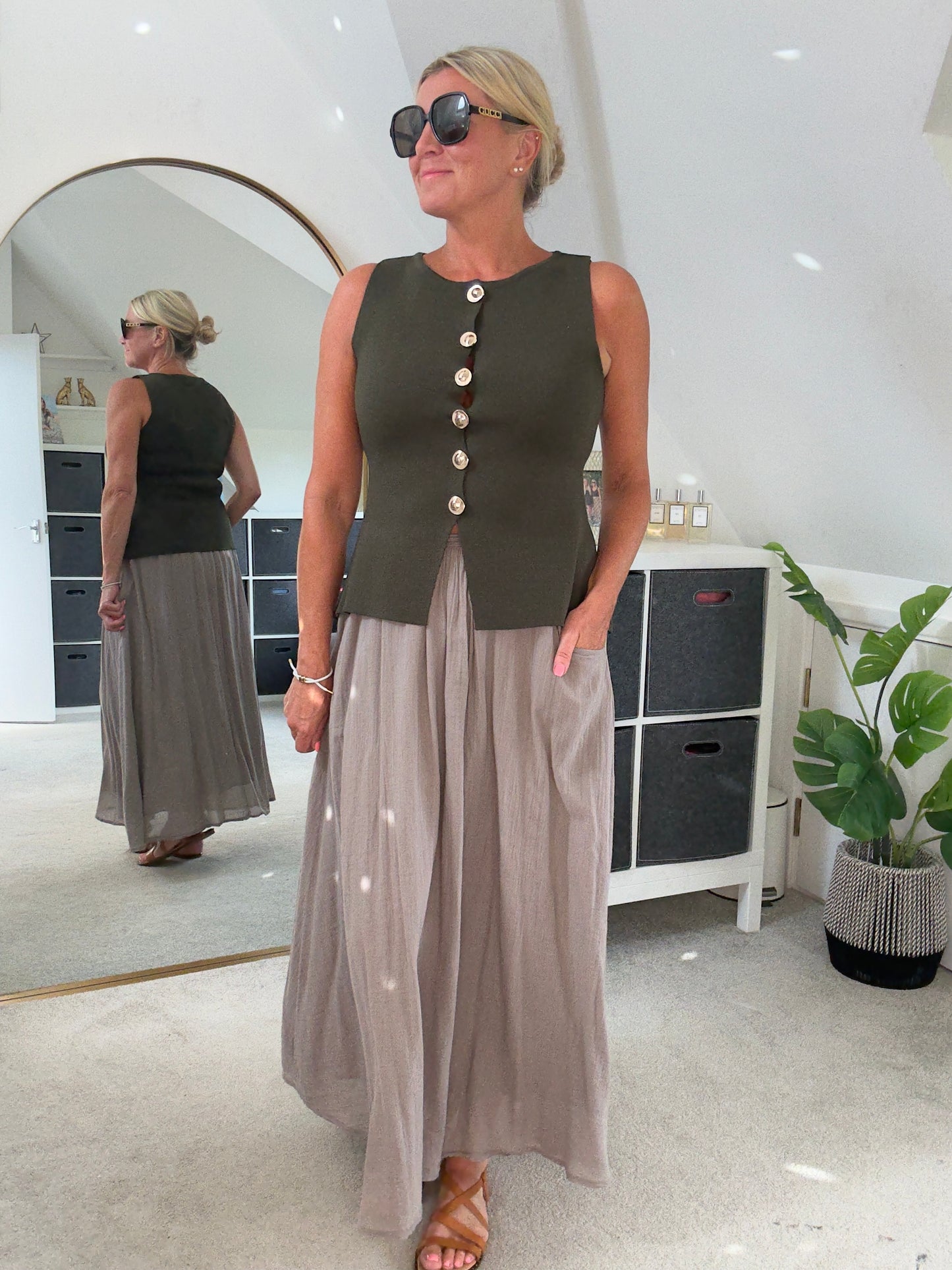 Khaki Waistcoat with Gold Buttons